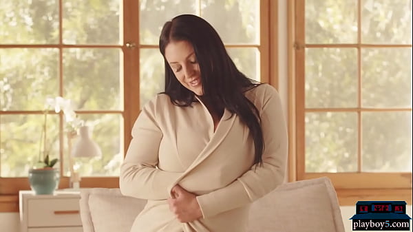 Big natural tits cougar Angela White strips off her sexy lingerie